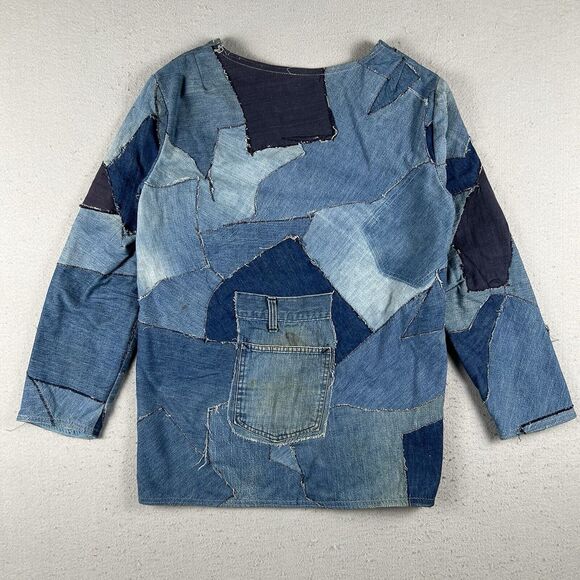 Vintage 70s Patchwork Jacket Small Medium Blue Denim Custom Handmade Lined - Picture 2 of 16